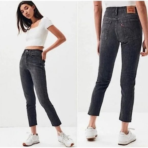 Aritzia Denim - Aritzia Wedgie Skinny High Waisted Button Fly Distressed Hem Denim Jeans Grey 23